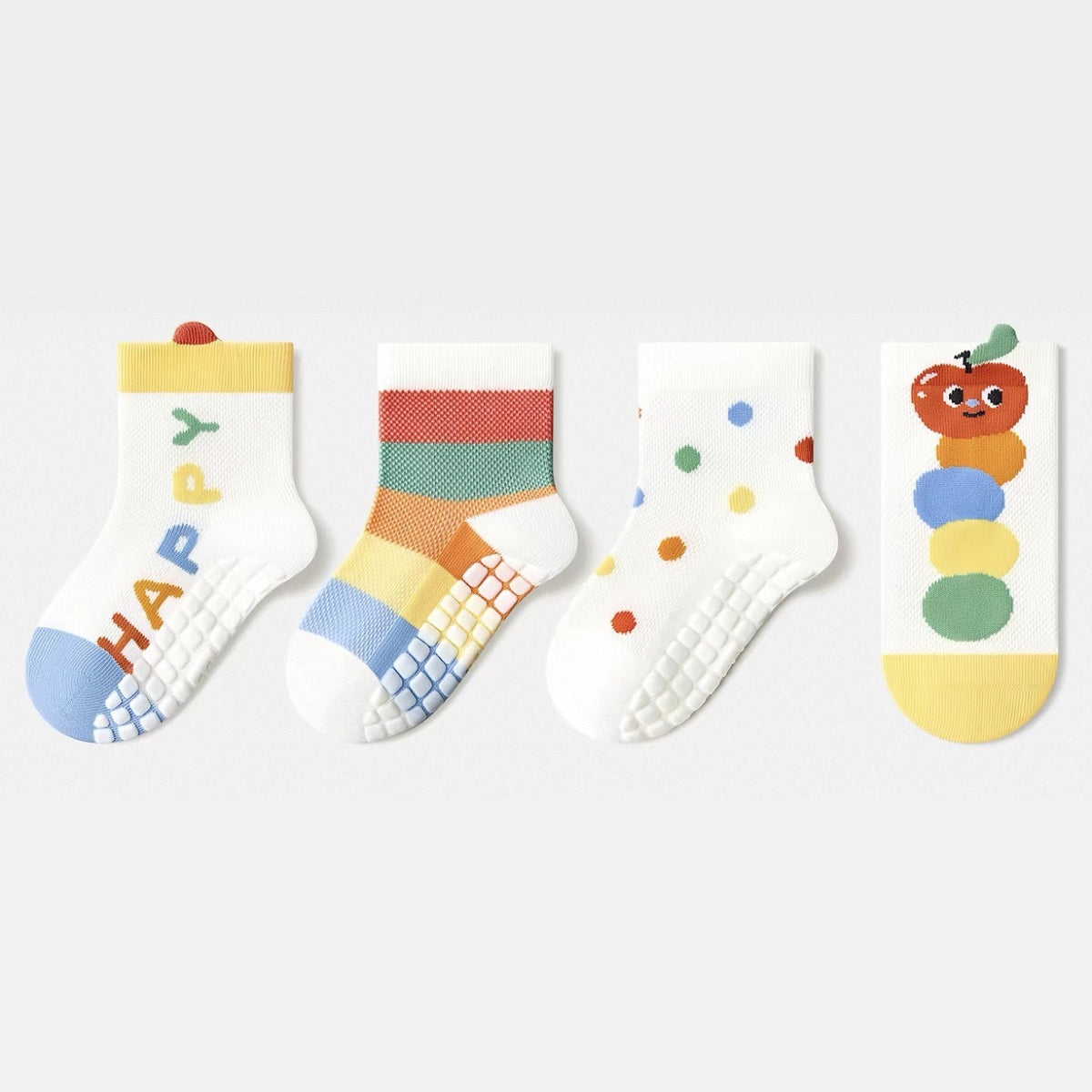 Happy Rainbow Grip Socks - 4 Pack