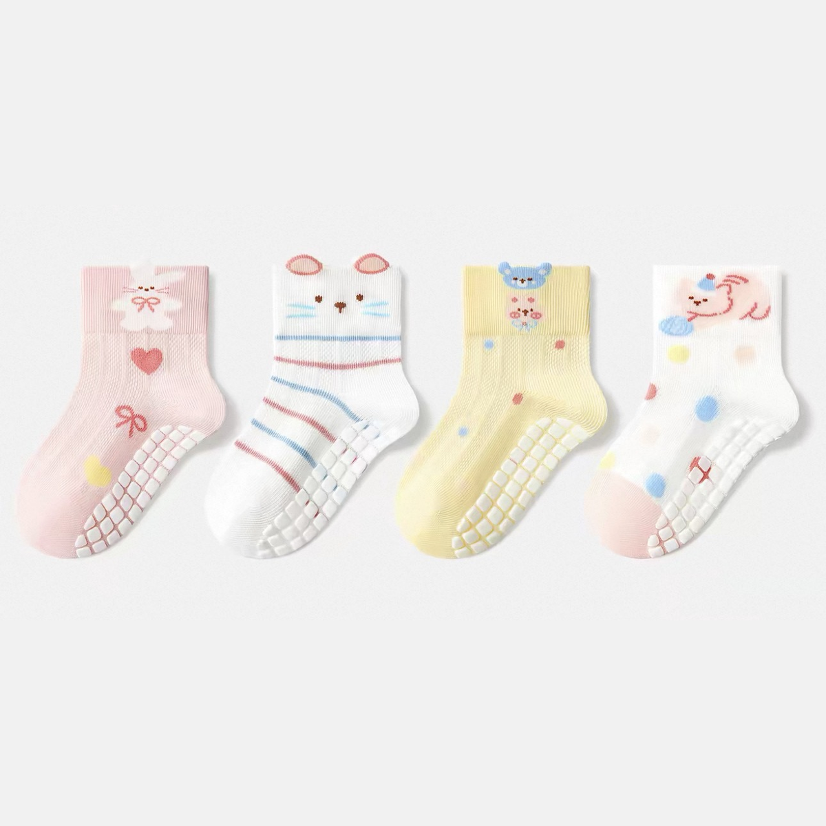 Pastel Animal Grip Socks - 4 Pack